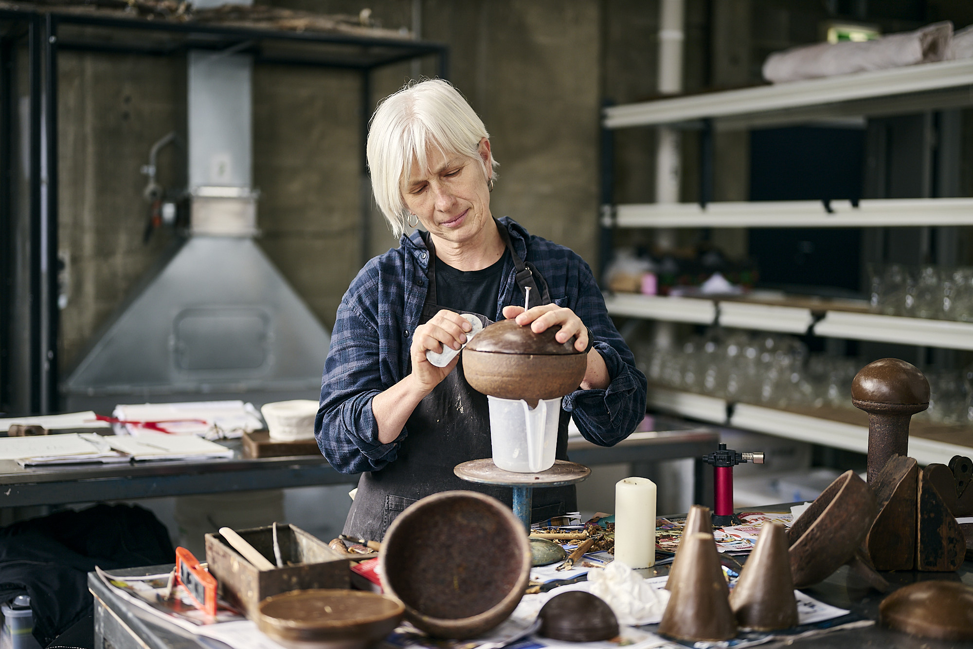 Robyn Campbell working in the moulding room at the Canberra Glassworks.