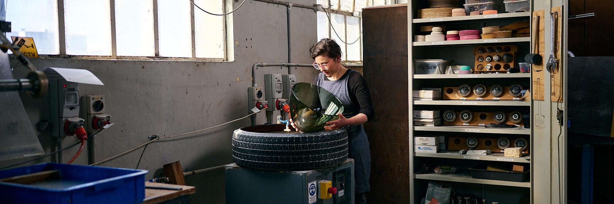 Mel Douglas cold working in the Cold Shop